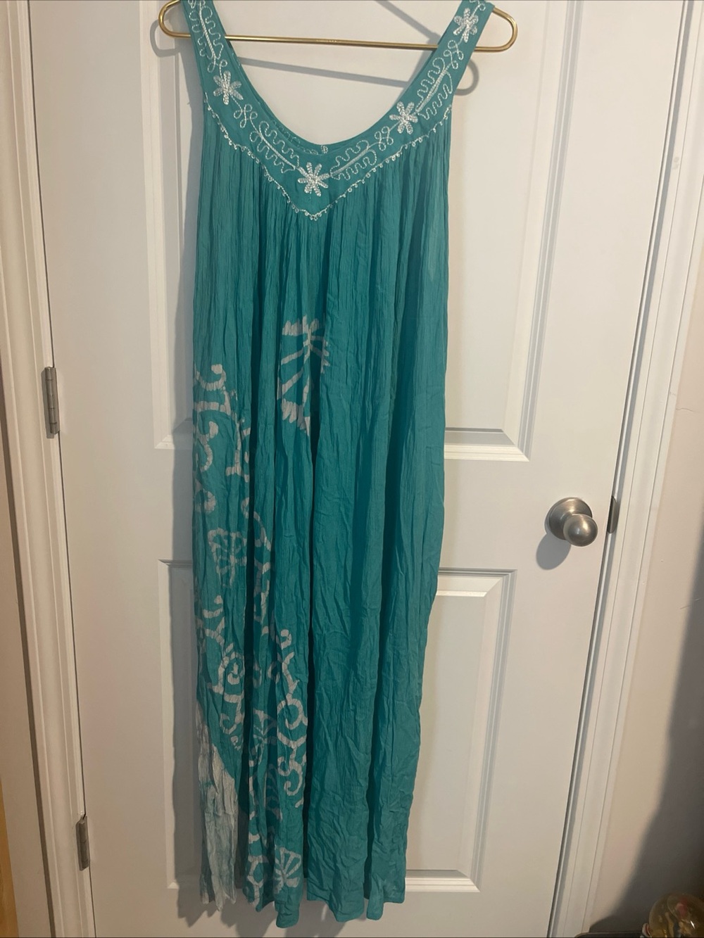 Teal Embroidered Maxi Dress Women’s One size 24 Pit to Pit 50 shoulder to hem
